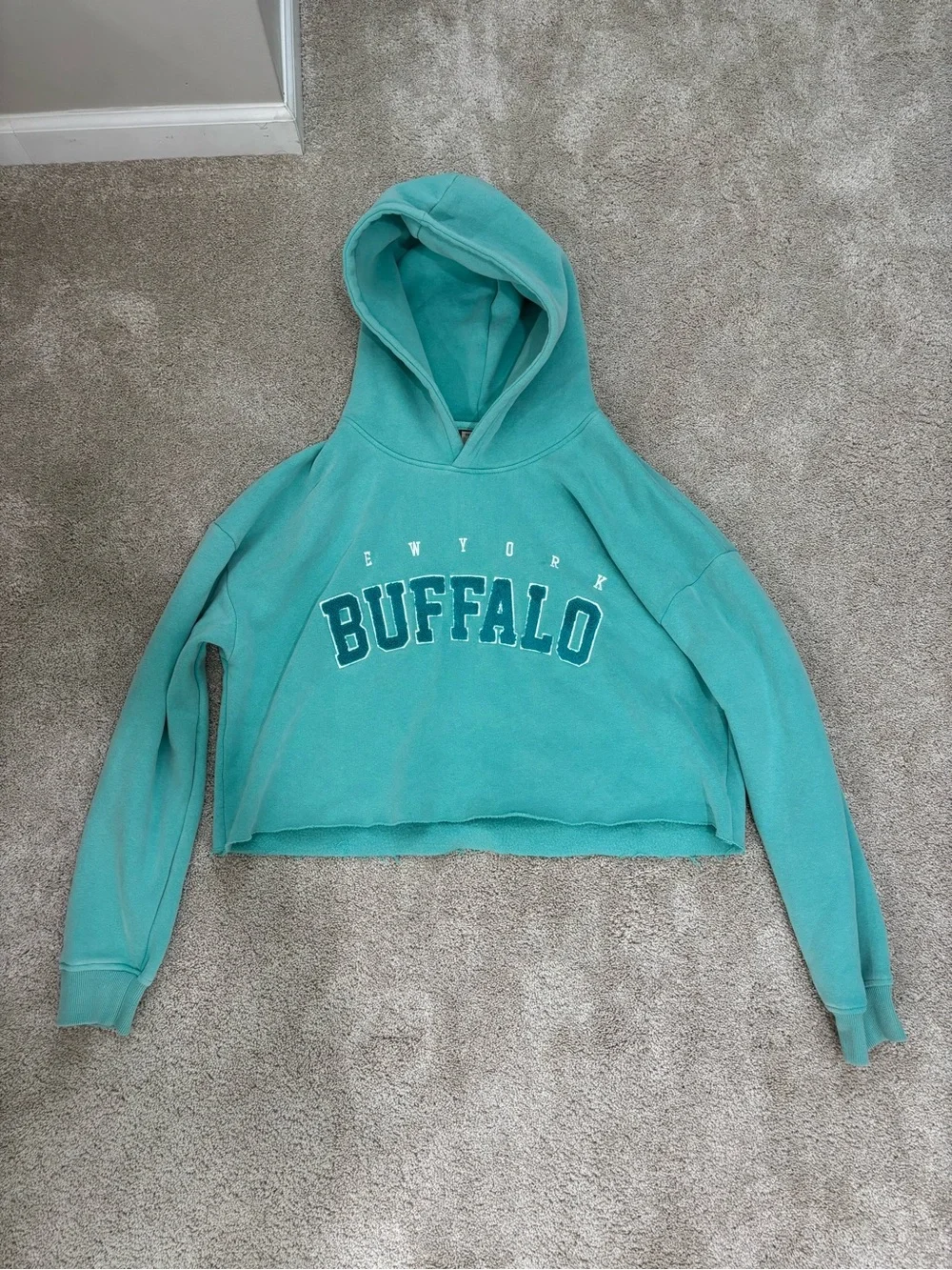 Buffalo Cropped Hoodie Sweatshirt - Teal